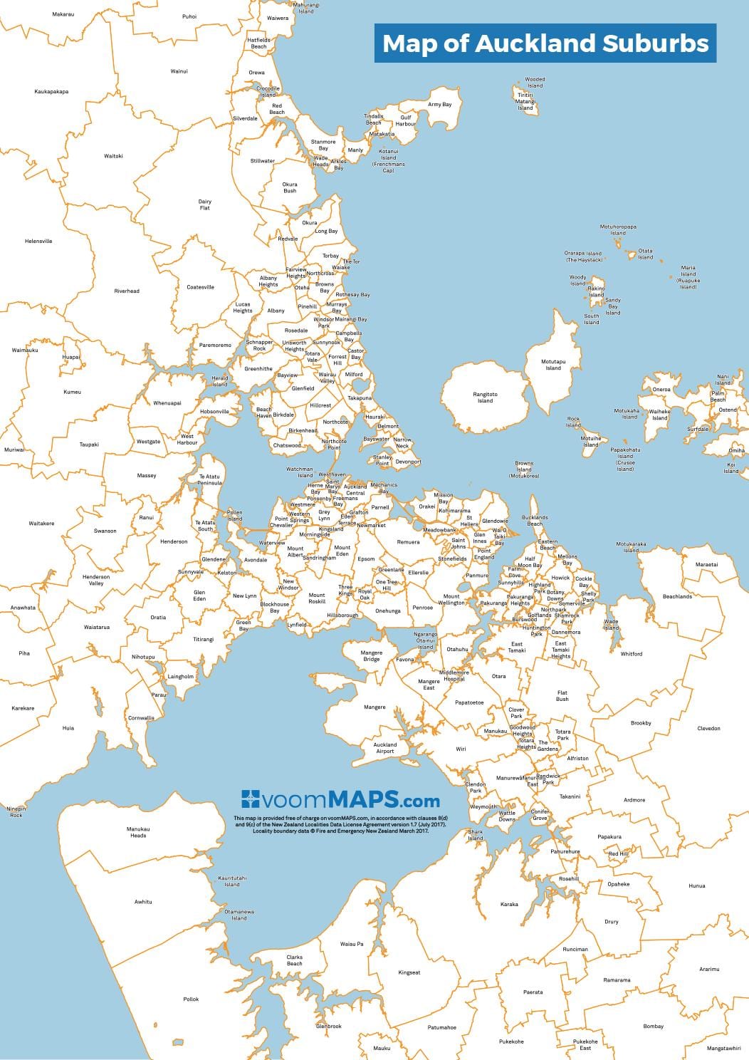 karta över Auckland förorter
